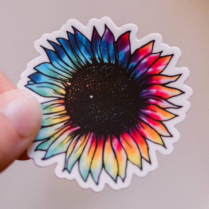 50 adesivi — girasole arcobaleno mini, adesivo in vinile 2x2 per la vendita all'ingrosso da parte di Savannah and James Co