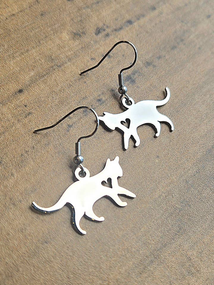 Stainless Steel Cat Heart Earrings for wholesale by Mabel's Way