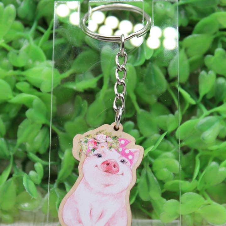 Floral Crown Pig Keychain for wholesale by Hylidae Boutique