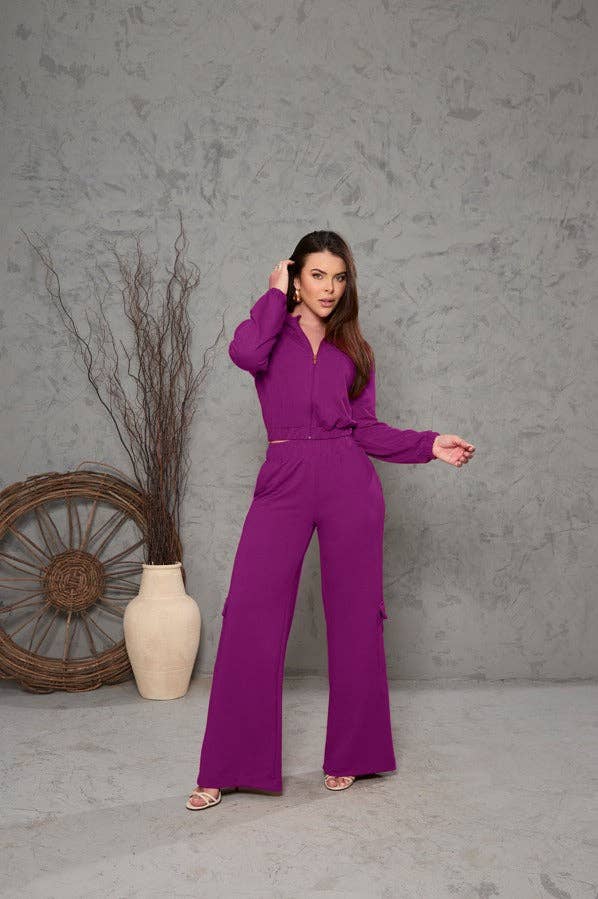 MARA – Großhandel Set aus Oberteil und Hose (NICHT Loungewear) – Damen – Set mit Stehkragenbluse, Bomberjacke mit Reißverschluss und Cargohose6