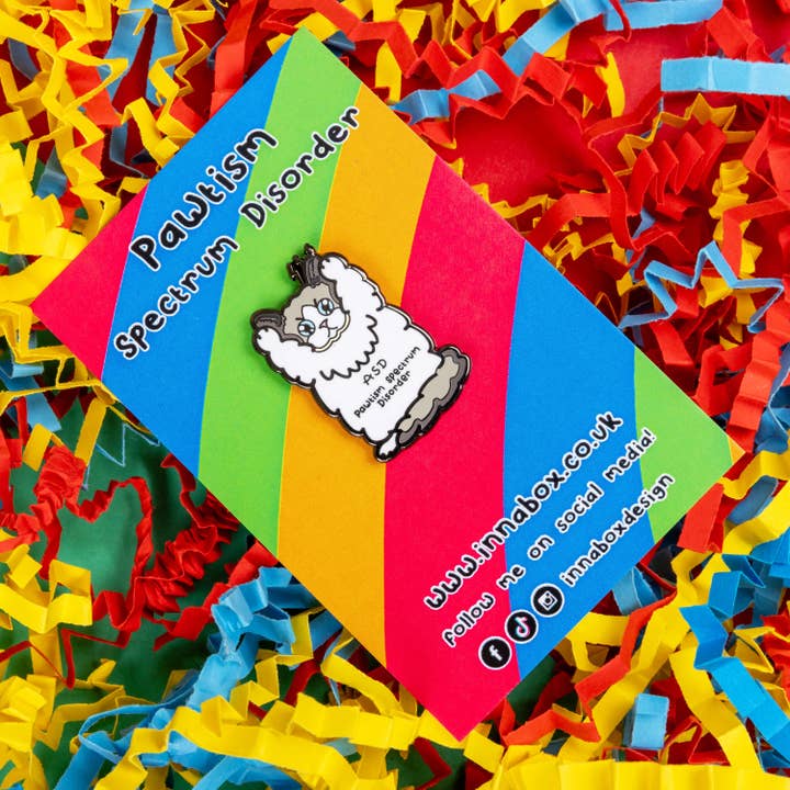 Innabox Ltd - Wholesale Lapel Pin/Button - Pawtism Spectrum Disorder Cat Enamel Pin - Autism Spectrum Disorder (ASD)