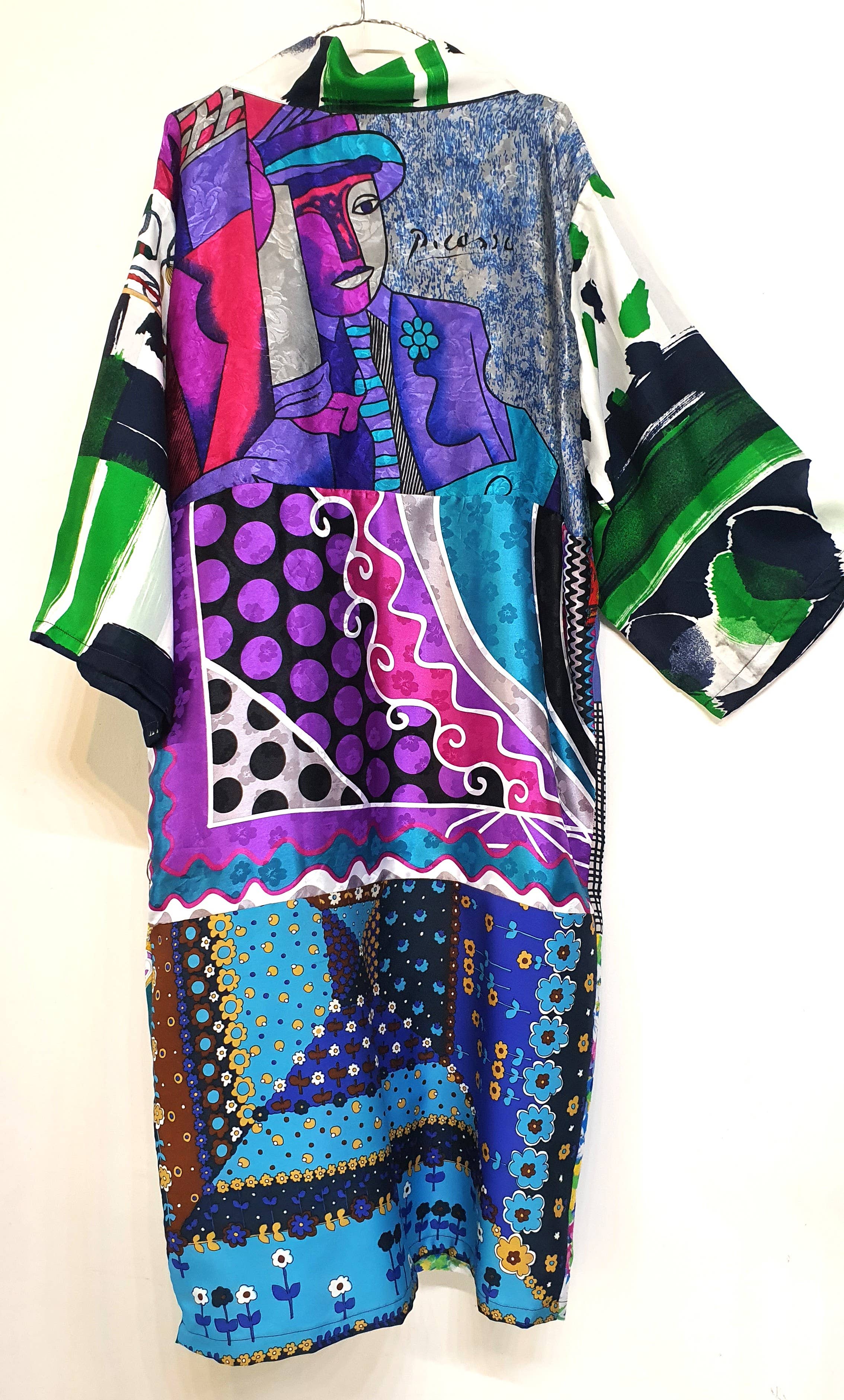 Beige & Co Thai Crafts - Wholesale Kimono - Dames - Kimono van patchwork hergebruikte zijden sjaals – uniek exemplaar10