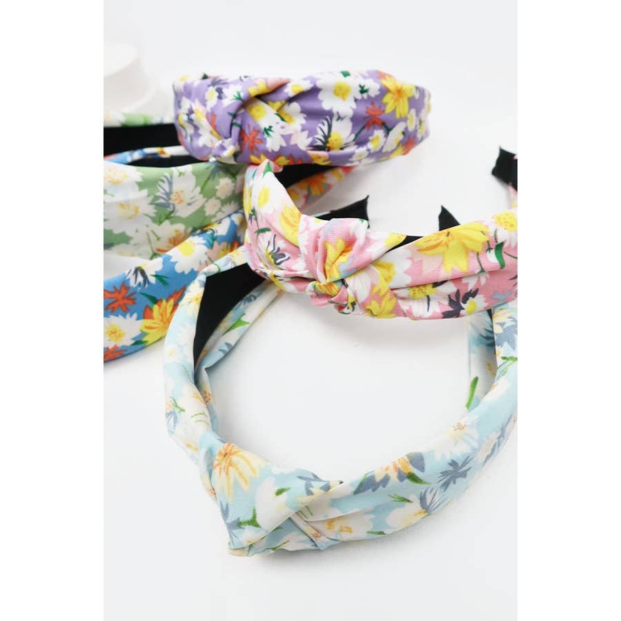 MIX COLOR Soft Floral Pattern Center Knotted Headband for wholesale on Faire7