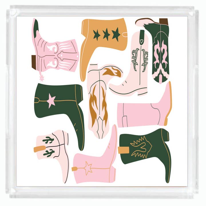 Acrylic Serving Tray - Western Collection - Cowboy Boots for wholesale by Thomas and Lee Company