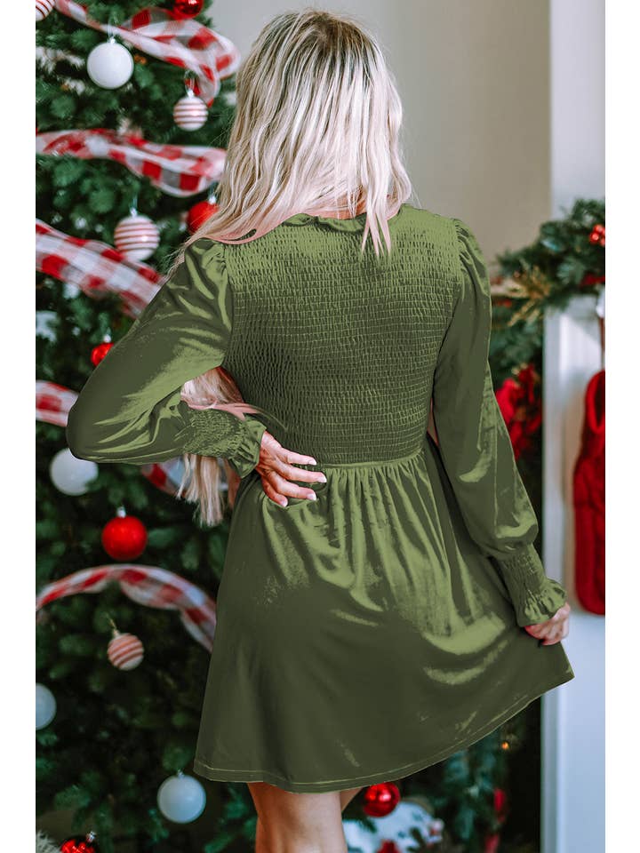 Little Daisy Closet - Wholesale Dress - Women's - LDC Frilled Neck Smocked Bodice Velvet Dress
