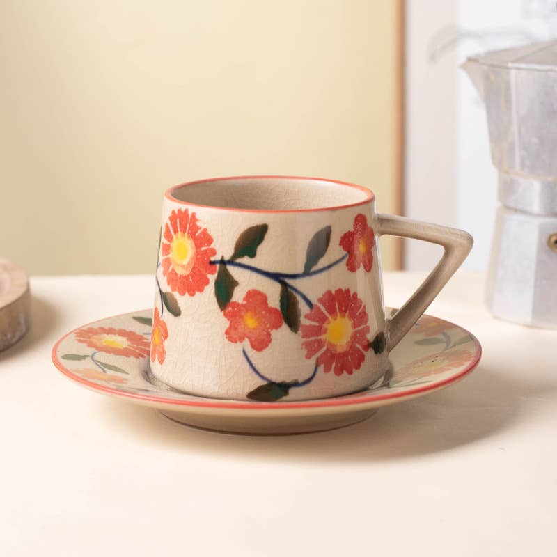 ACNITE(We cover U.S. import duties) - Wholesale Coffee Mug - Ceramic floral coffee cup Milk cup Retro Teacup for kitchen3