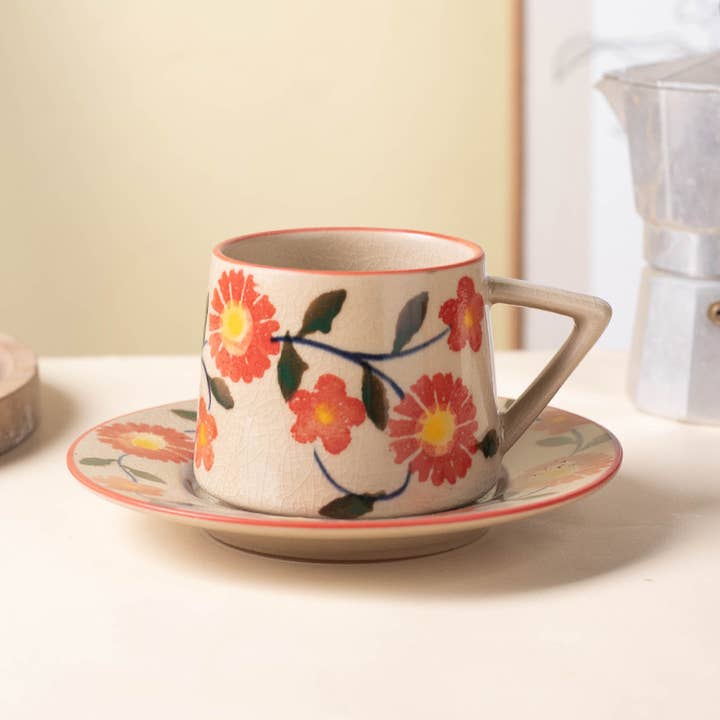 ACNITE(We cover U.S. import duties) - Wholesale Coffee Mug - Ceramic floral coffee cup Milk cup Retro Teacup for kitchen3