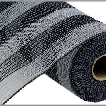 10.25"X10Yd Faux Jute/Pp Small Stripe Grey/Black RY8319B1 for wholesale by DecoExchange