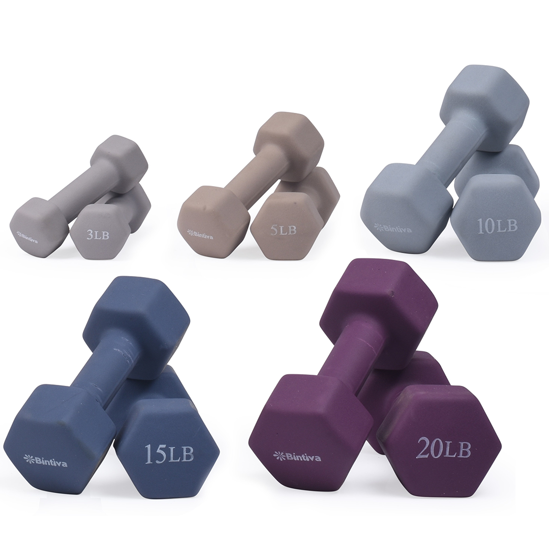 Bintiva - Wholesale Fitness Equipment - Sets: Neoprene Hexagon shaped dumbbells - Earth Tones2