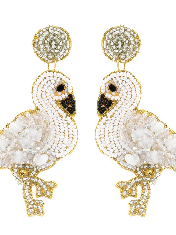 2 Tier Mix Seed Beaded Flamingo Dangle Earrings for wholesale by SP Sophia Collection