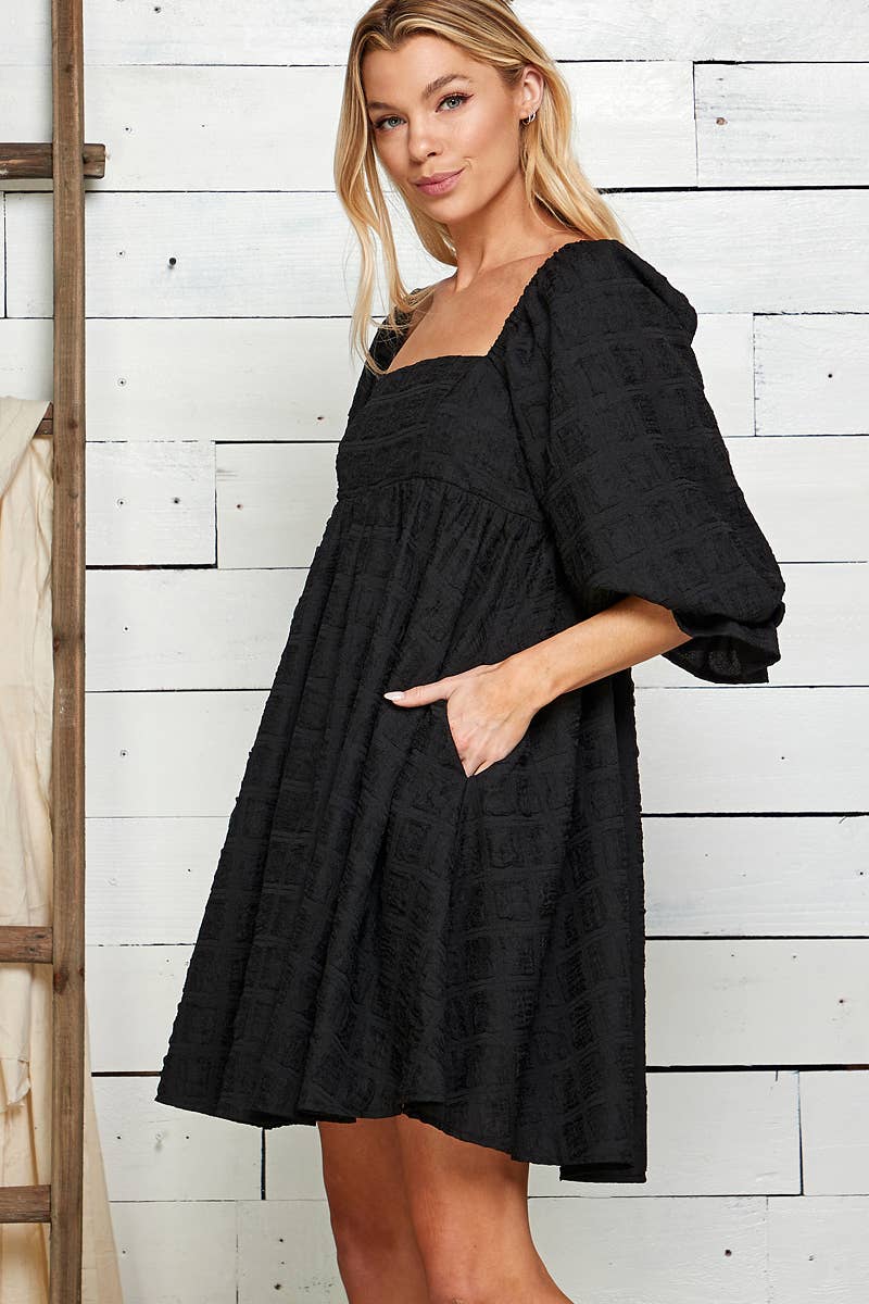 Sweet Lemon – wholesale Dress – Women's – EMBOSSED SQUARE NECK BABYDOLL DRESS13