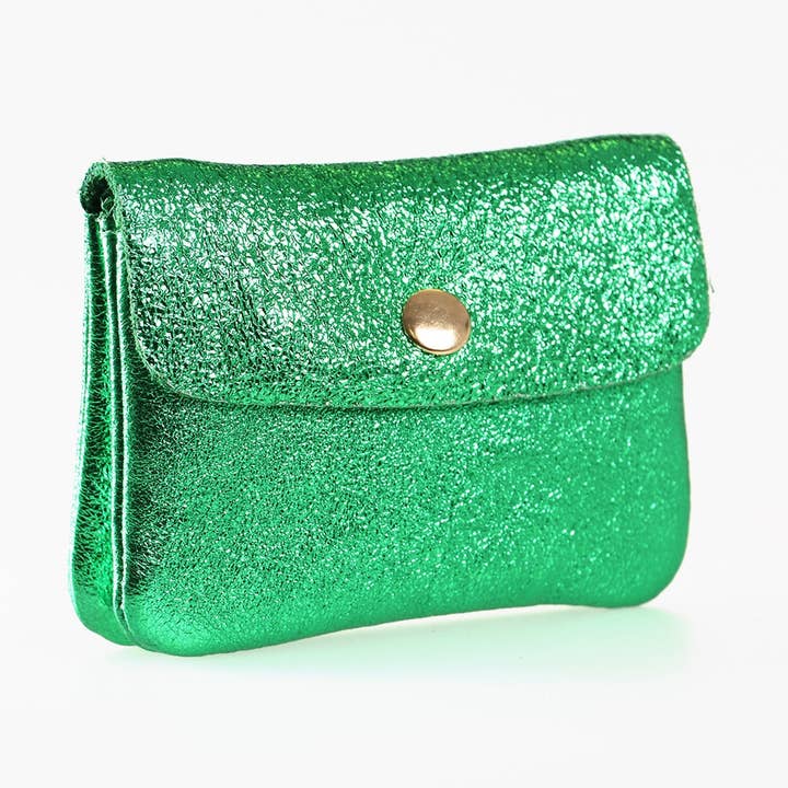 Macie Italiensk Læder Lille Møntpung - Grøn, Metallisk for engroshandel hos Sarta Pelle