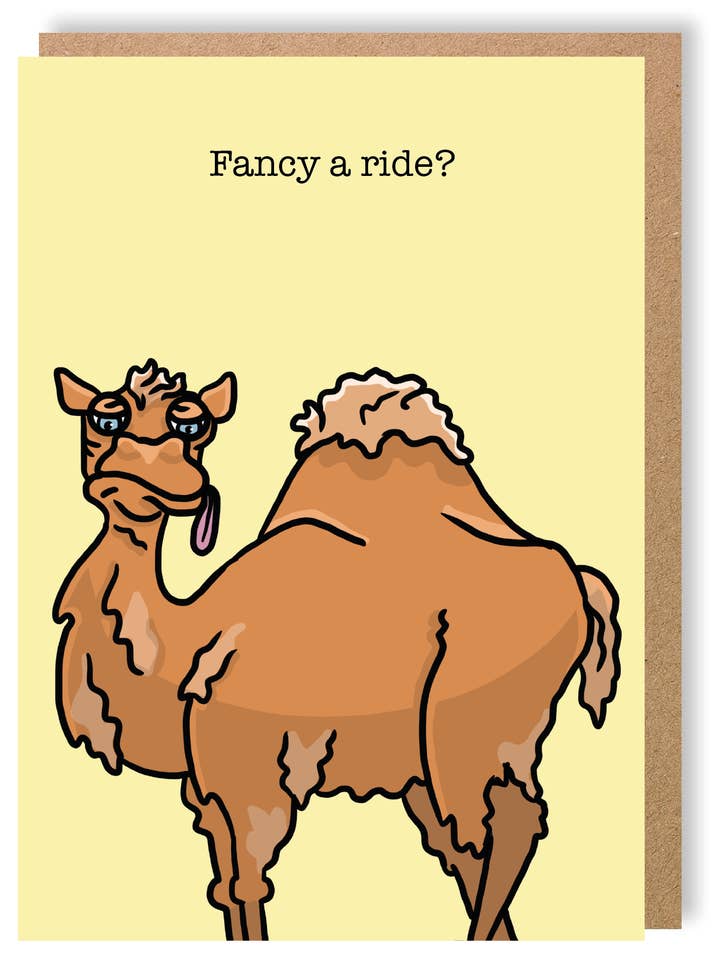 Fancy a ride? - Camel - Greetings Card - LukeHorton Art for wholesale by LukeHorton Art Ltd