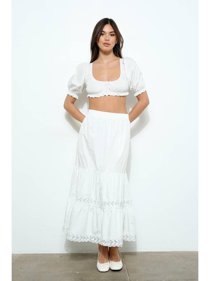 Ivory POPLIN TIERED MAXI SKIRT for wholesale on Faire