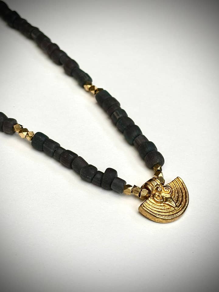 Handmade Charcoal Java bead and brass necklace for wholesale by KAIÕKO by Wildcoast Silver