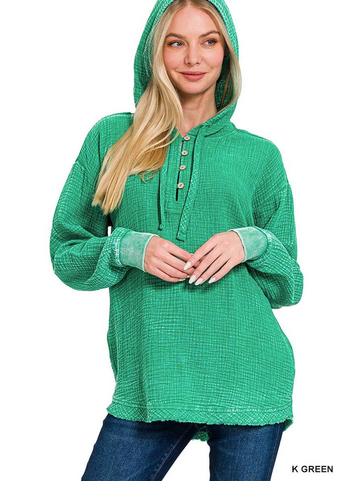 Vanilla Monkey - Venta al por mayor Sudadera con capucha - Mujer - Sudadera con capucha lavada con doble gasa y cierre de botones2