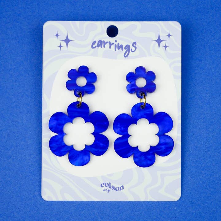 Hängende Ohrringe Blumen - Elektrisch Blau für den Großhandel von ColsonDesign