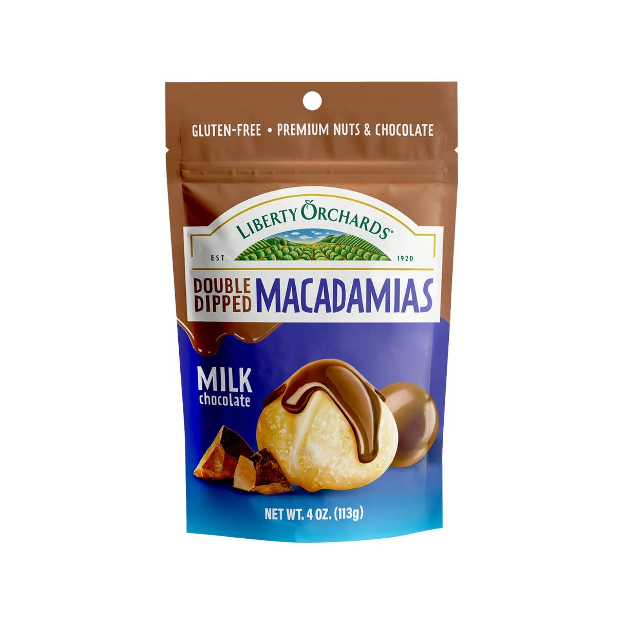 I Got Your Candy - Vente Friandises enrobées de chocolat - Liberty Orchards Macadamias enrobées de chocolat au lait double couche 4oz - 10 unités