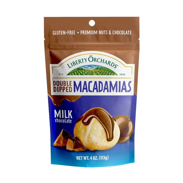 I Got Your Candy - Vente Friandises enrobées de chocolat - Liberty Orchards Macadamias enrobées de chocolat au lait double couche 4oz - 10 unités0