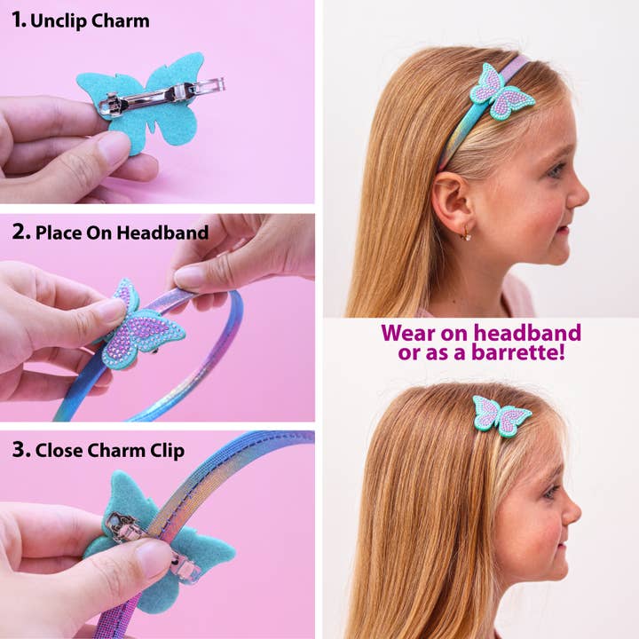 Frog Sac - Wholesale Fashion Headband - Kids - Interchangeable Rhinestone Charm Headband and Hair Clips
