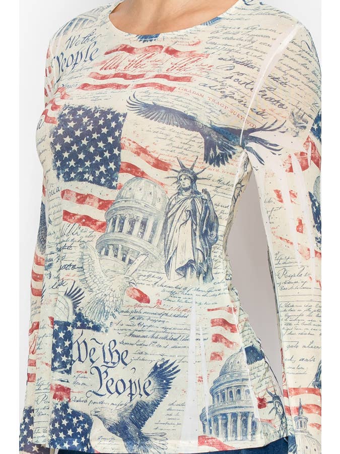 Sparkly mesh top with RED WHITE AND BLUE OLS-4847BG FREEDOM for wholesale on Faire2