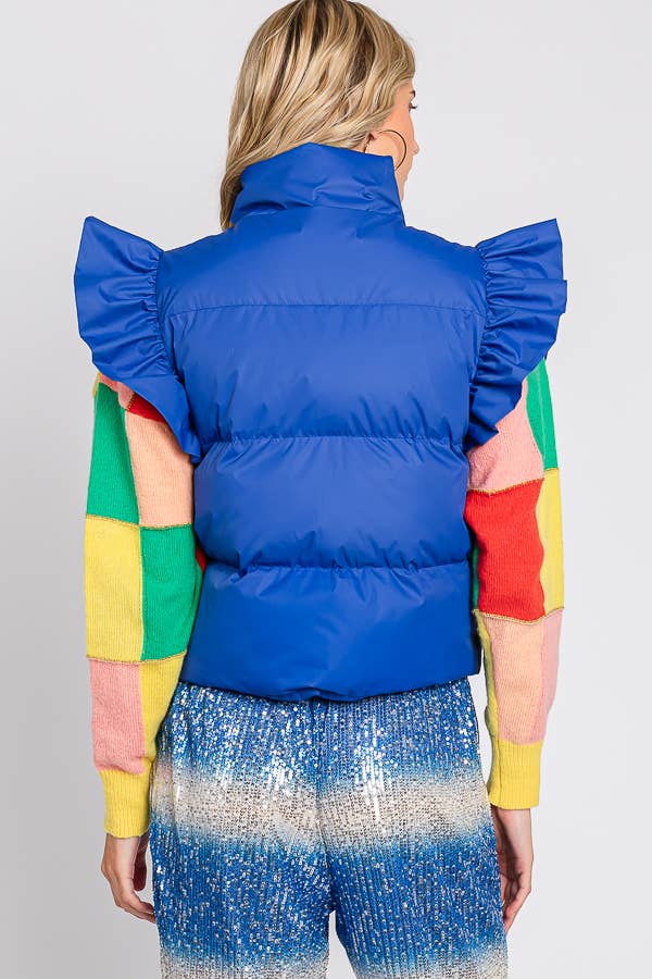 GeeGee x Lovelo - Wholesale Outerwear Vest - Women's - Plus Ruffled Sleeve Puffer Vest, MJ4501PL10