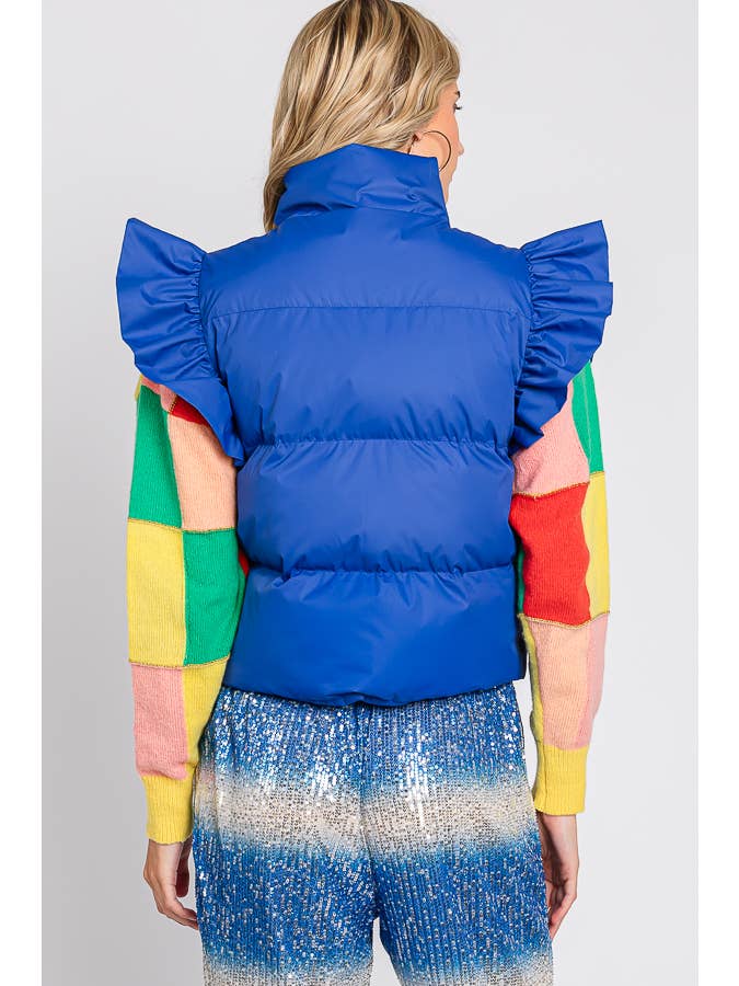 GeeGee x Lovelo - Wholesale Outerwear Vest - Women's - Plus Ruffled Sleeve Puffer Vest, MJ4501PL10