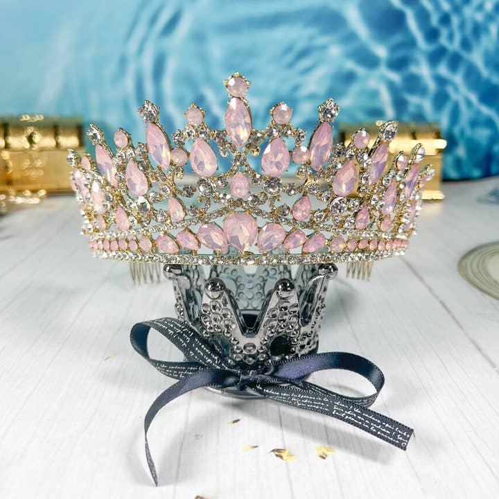 Happy Dream Gifts – wholesale Tiara – Dam – Rosa ädelsten Tiara, Brudbröllop Guldkrona, Festkrona
