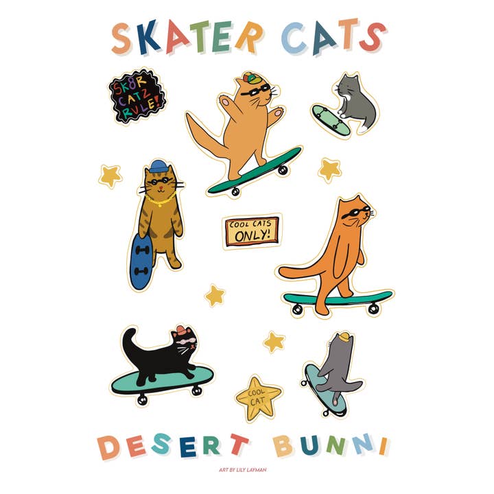 Skater Cats stickervel voor wholesale door Desert Bunni