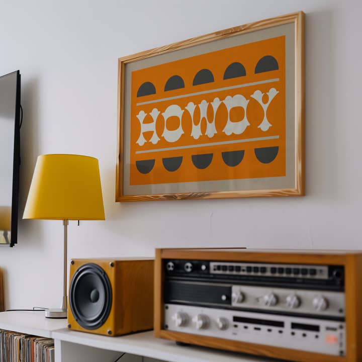 Tejas Country Club - Wholesale Art Print - Orange and Smoky Gray Howdy Home Decor Art Print (FLAT)3