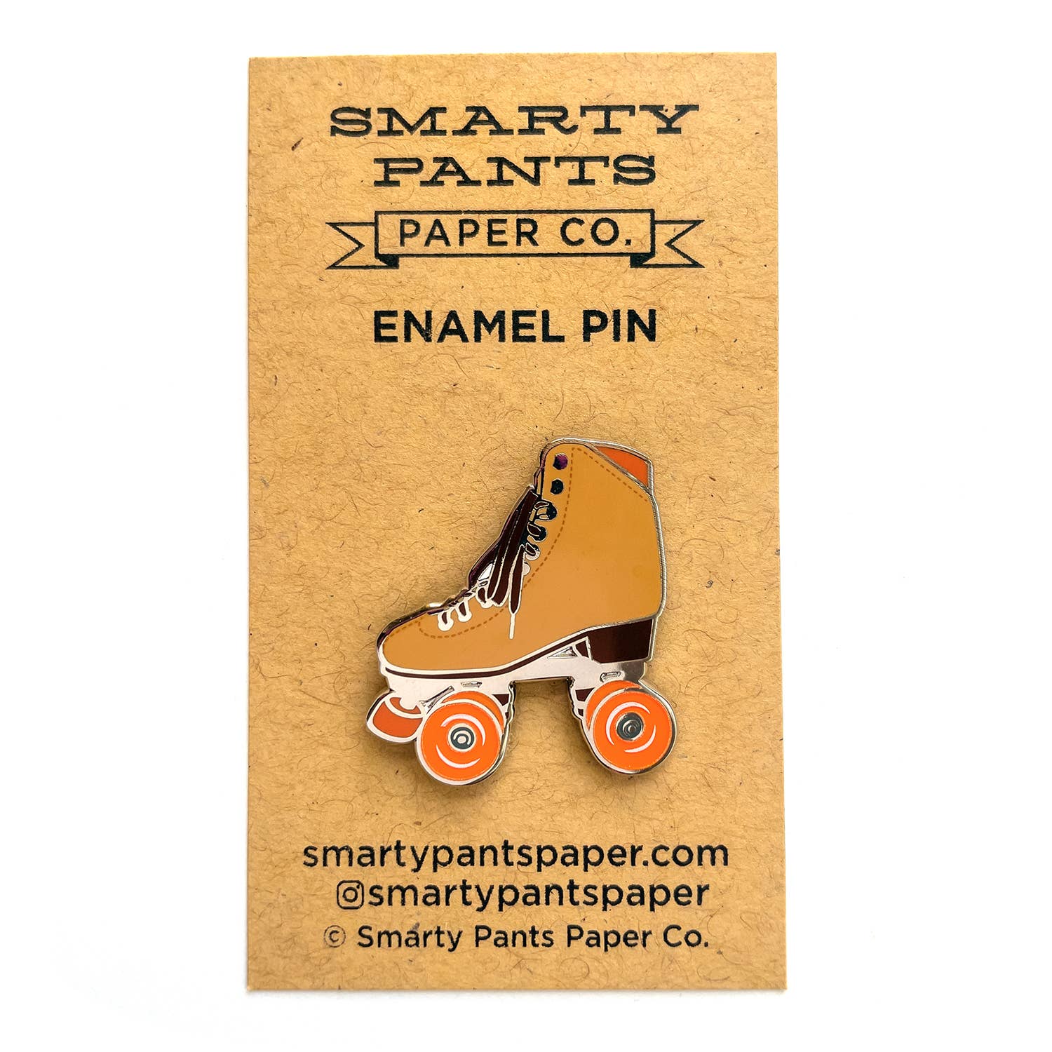 Smarty Pants Paper - Wholesale Lapel Pin/Button - Brown roller skate pin with glow in the dark wheels2