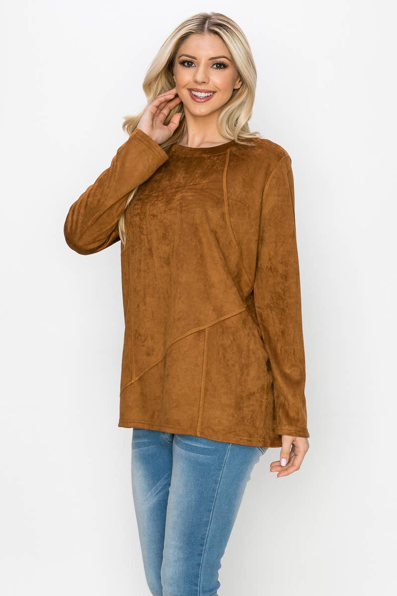 Joh Apparel - Wholesale Blouse - Women's - Aldis Stretch Suede Stitched Top17