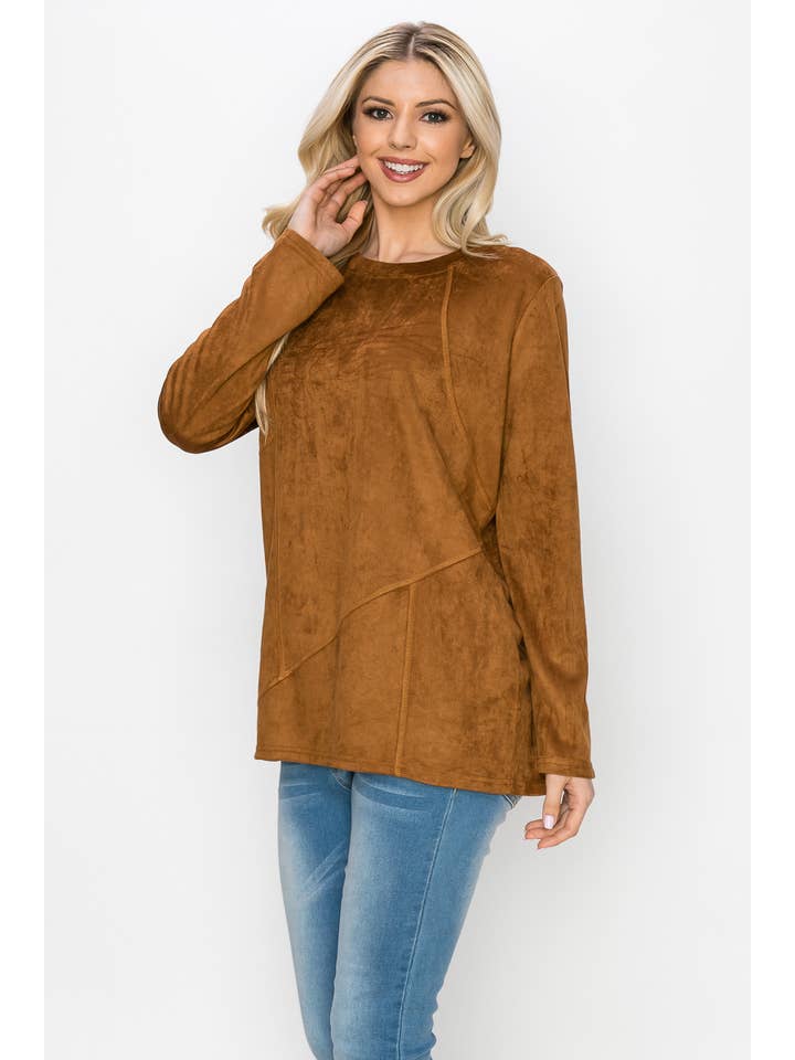 Joh Apparel – wholesale Blus - Dam – Aldis Stretch Suede Stitched Top17