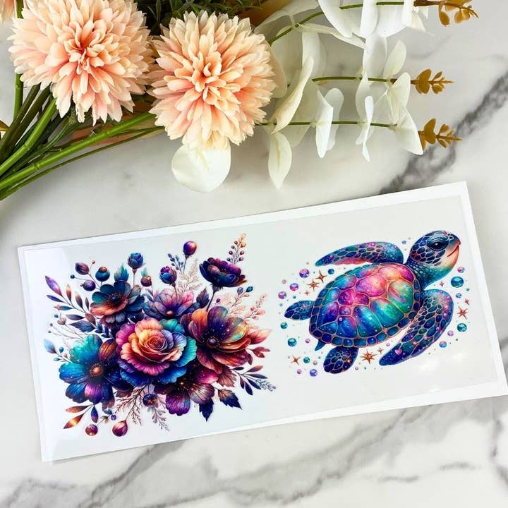 Turtle & Flower | 16 oz UV DTF Wrap for wholesale by HKS Custom Designs