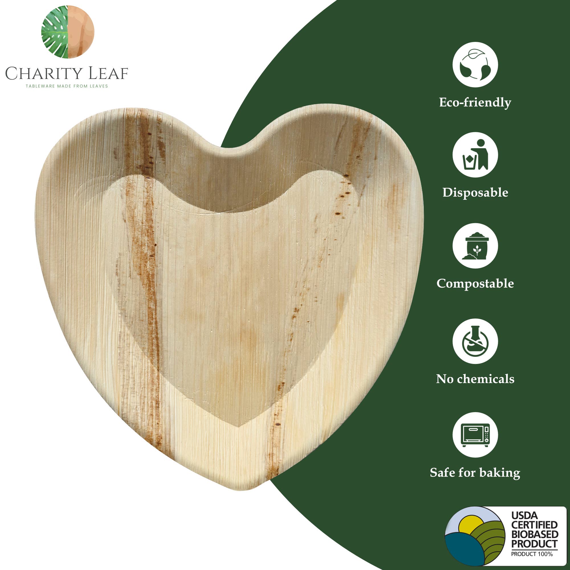 Charity Leaf - Vente Assiette jetable - Assiette Cœur 12" Pouces1
