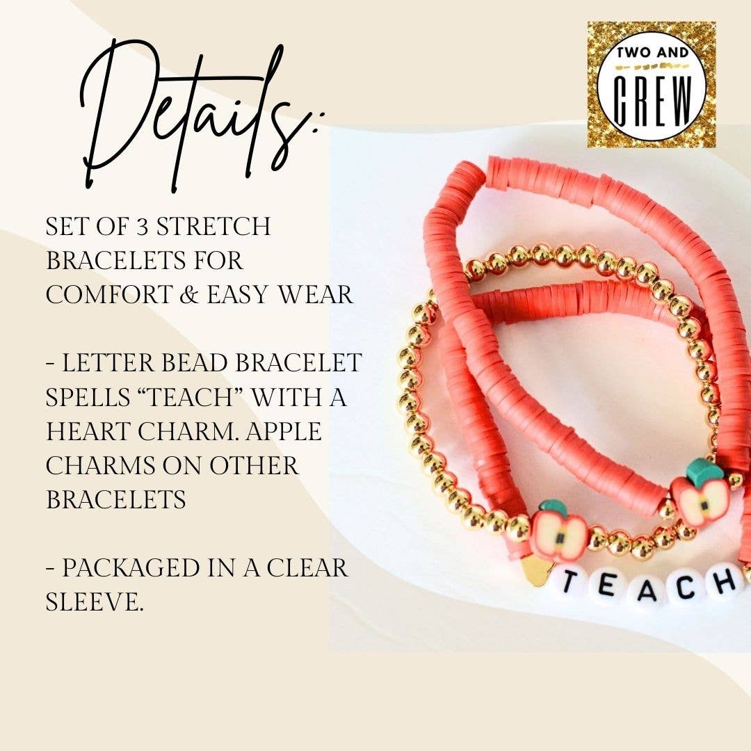 Two and Crew - Faith Based Jewelry & Gifts - Wholesale Jewelry Set - Red Apple TEACH Bracelet Set – Teacher thank you Gift3