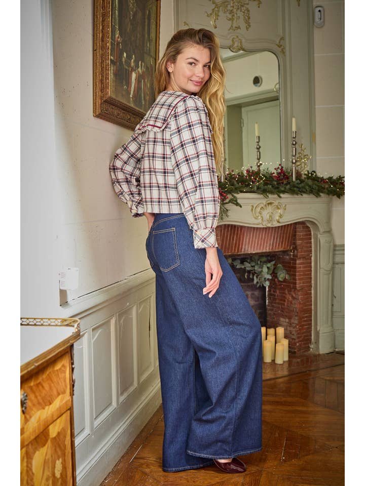 Kidiwi handmade - Wholesale Button Down Shirt - Women's - Paola, women's blouse in navy/burgundy tartan1