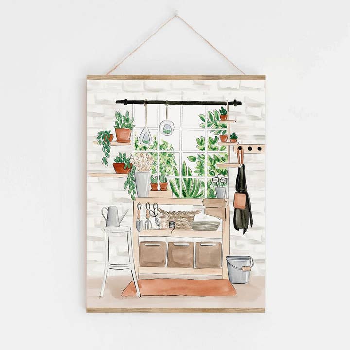 Greenhouse Gardeners Botanical Art Print for wholesale by Almeida Illustrations