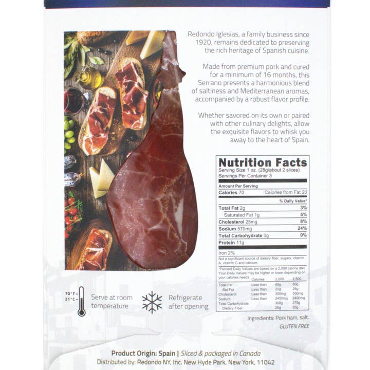Redondo Iglesias - Wholesale Ham - SLICED SERRANO HAM - 3 OZ