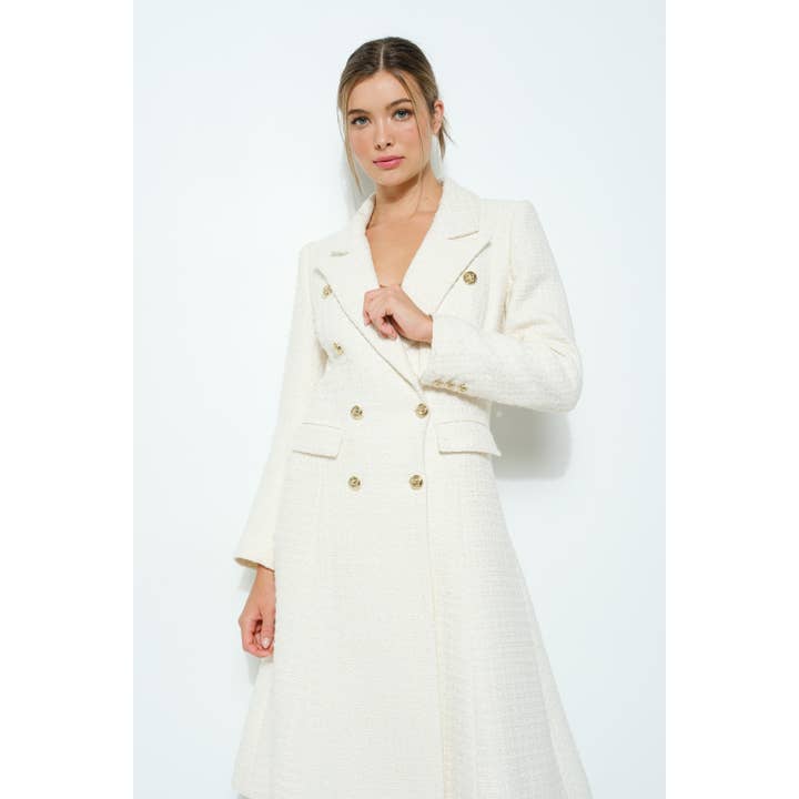 omgstyles – wholesale Rock - Dam – Guldknapp Dubbelknäppt tweed lång kappa