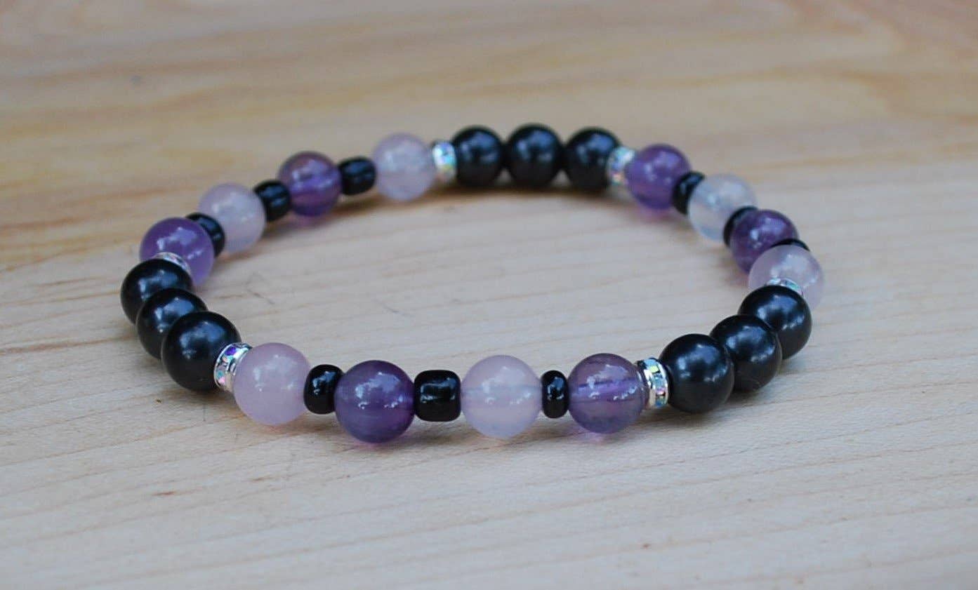 Karelia Creations - Wholesale Beaded Bracelet - Kids - Kids Protection Bracelet | Shungite Amethyst Pink Quartz9