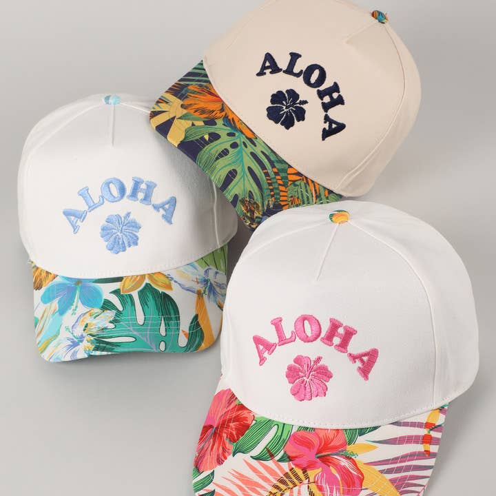 Aloha Tropical Design Embroidery Trucker Hat for wholesale by Fashion City