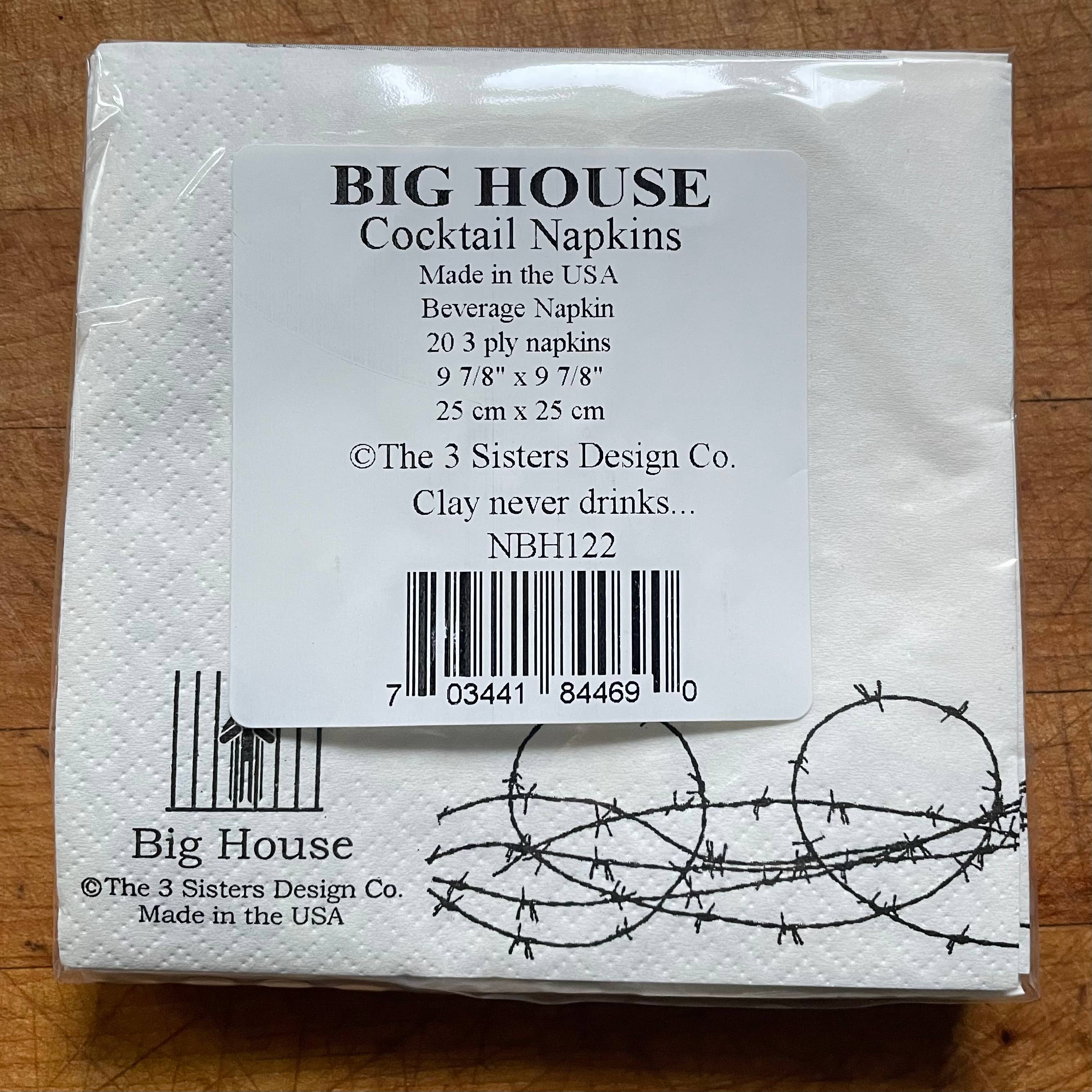 The 3 Sisters Design Co. - Vente Serviettes jetables - Serviettes à cocktail Big House, Clay ne boit jamais seul à moins que...2
