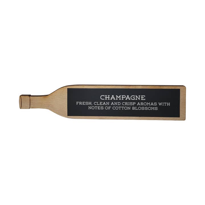 Champagne shelf talker for display for wholesale by Rescued Wine Candles