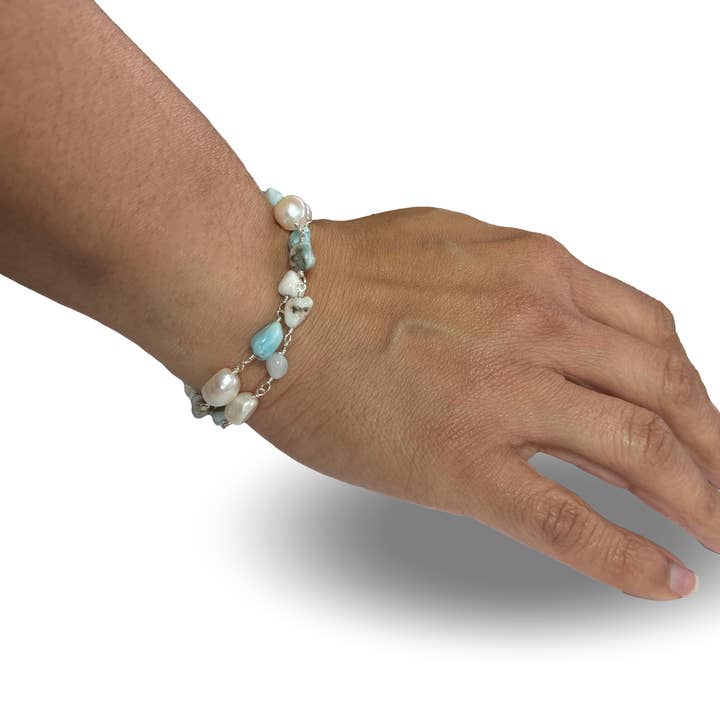 IST Jewelry - Wholesale Choker/Collar - Larimar and Pearl Choker/Bracelet1