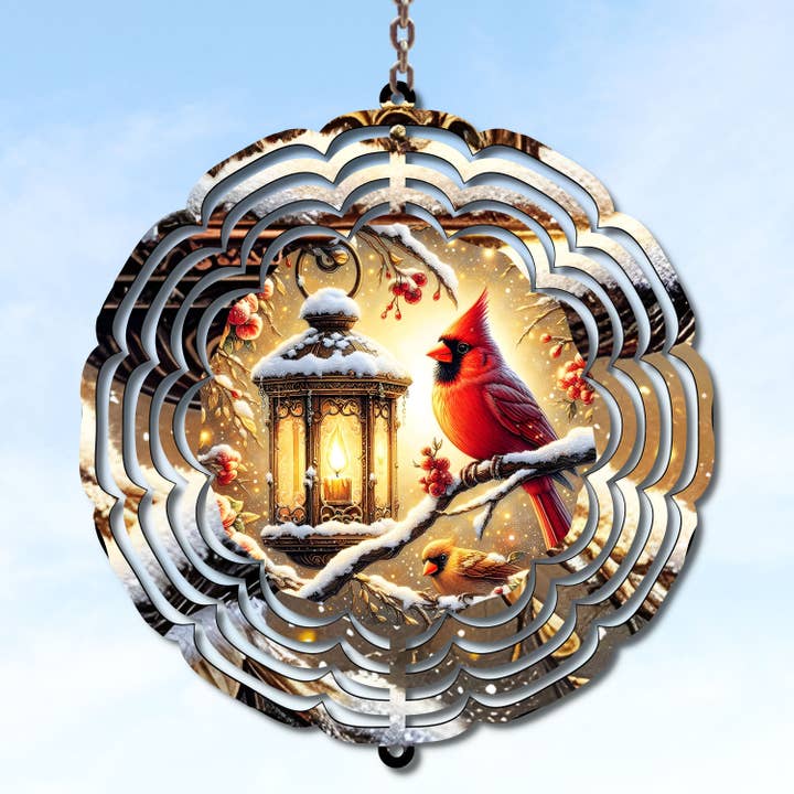 10-Inch Winter Cardinal Wind Spinner for wholesale by Uniquely Designed By Rebecca