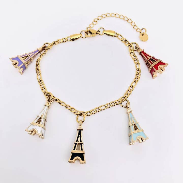 Mio Queena - Wholesale Charm/Dangle Bracelet - Women Gold Plated Eiffel Tower Bracelet