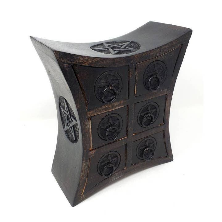 Pentagram Wooden Chest With 6 Drawers 9.5 High x 8" Wide x 4 for wholesale by GREENROOTS USA LLC