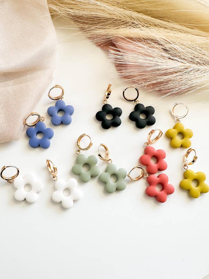 Polymer Clay Flower Huggie Earrings – Lightweight Gold Hoops for wholesale by Freckled Wing Design