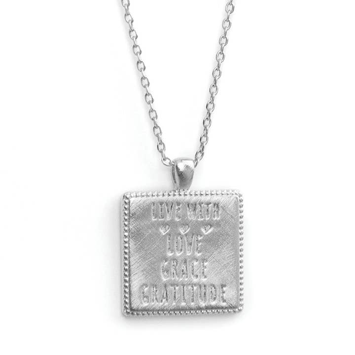 Love, Grace, Gratitude Etched Necklace, Sale for wholesale by Splendid Iris